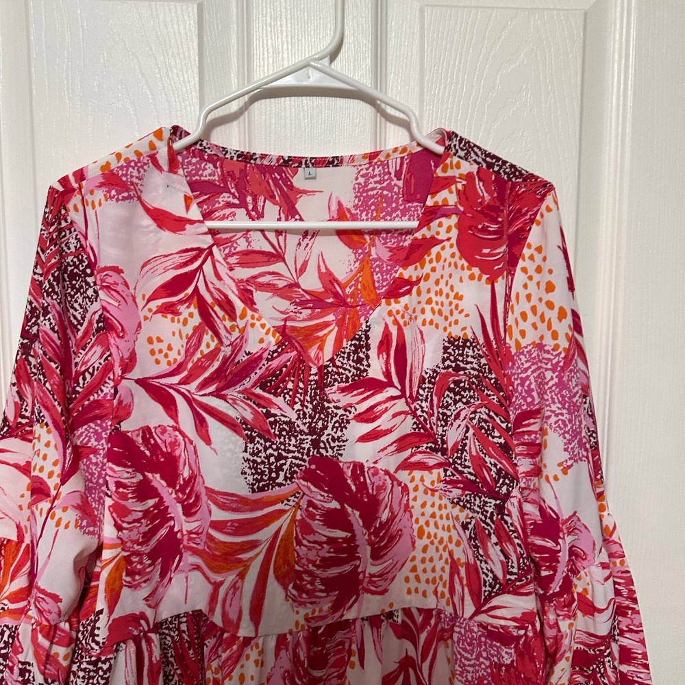 Boutique Dress Size Large Trendy Babydoll White and Hot Pink Mini Dress New - Picture 3 of 4